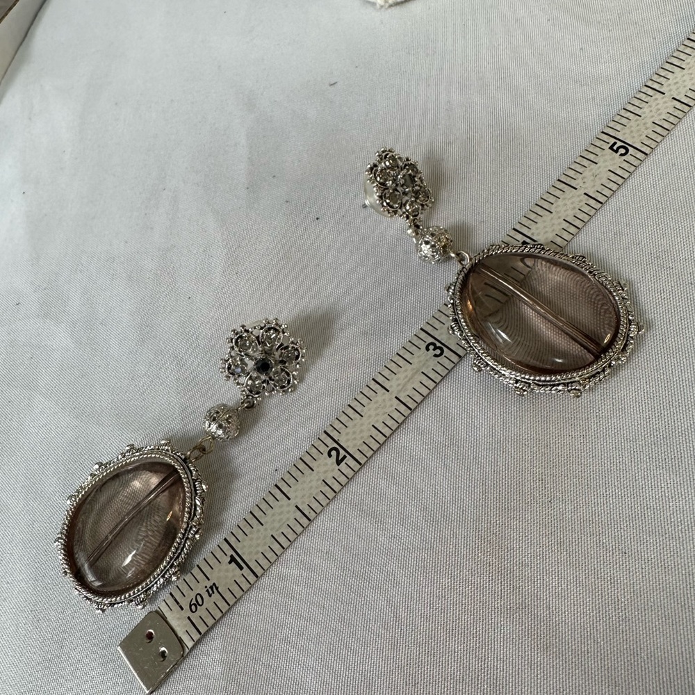 Large oval glass bead earrings with rhinestones - Picture 4 of 6